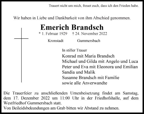 Anzeige von Emerich Brandsch von  Anzeigen Echo 