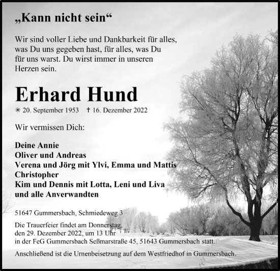 Anzeige von Erhard Hund von  Anzeigen Echo 