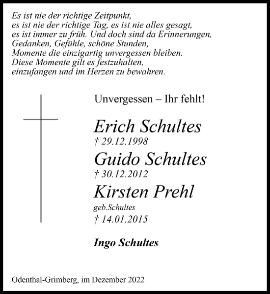 Anzeige von Erich Schultes von  Bergisches Handelsblatt 