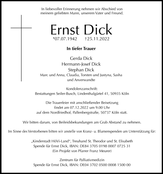 Anzeige von Ernst Dick von Kölner Stadt-Anzeiger / Kölnische Rundschau / Express