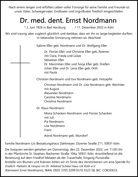 Anzeige von Ernst Nordmann von Kölner Stadt-Anzeiger / Kölnische Rundschau / Express