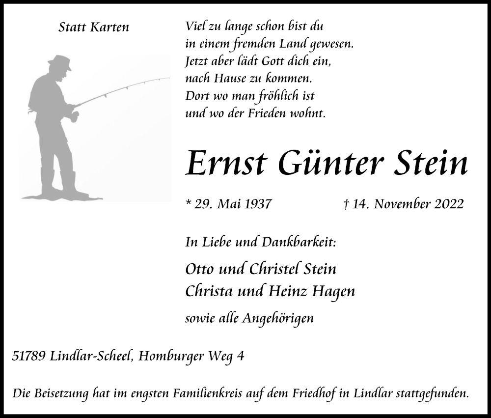  Traueranzeige für Ernst Günter Stein vom 03.12.2022 aus Kölner Stadt-Anzeiger / Kölnische Rundschau / Express