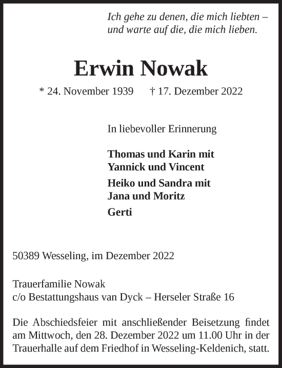 Anzeige von Erwin Nowak von  Schlossbote/Werbekurier 