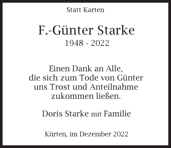 Anzeige von F.-Günter Starke von  Bergisches Handelsblatt 