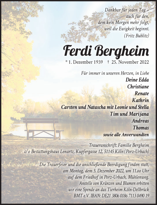 Anzeige von Ferdi Bergheim von  EXPRESS - Die Woche 