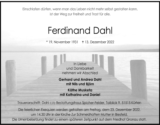Anzeige von Ferdinand Dahl von Kölner Stadt-Anzeiger / Kölnische Rundschau / Express