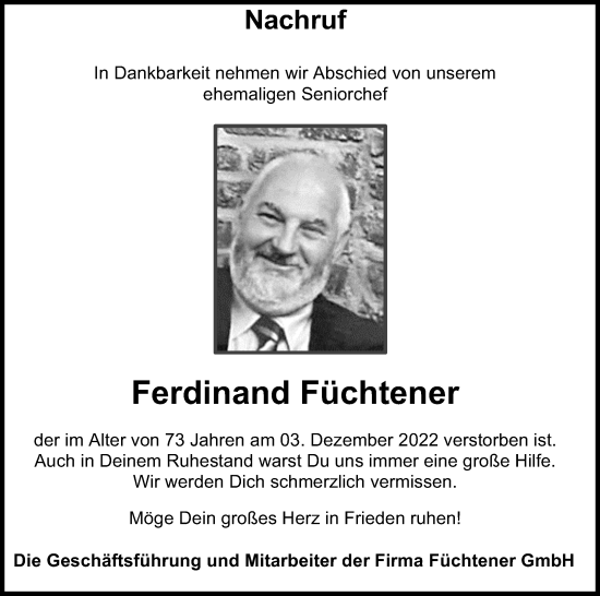 Anzeige von Ferdinand Füchtener von Kölner Stadt-Anzeiger / Kölnische Rundschau / Express