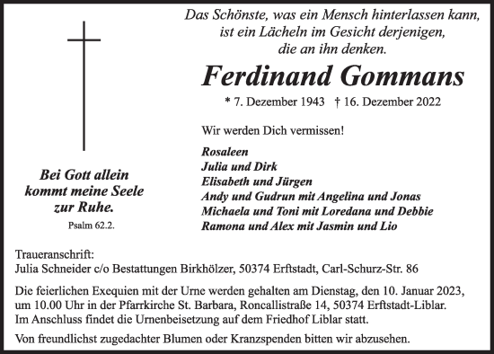 Anzeige von Ferdinand Gommans von  Werbepost 