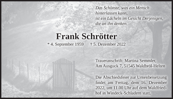 Anzeige von Frank Schrötter von  Lokalanzeiger 