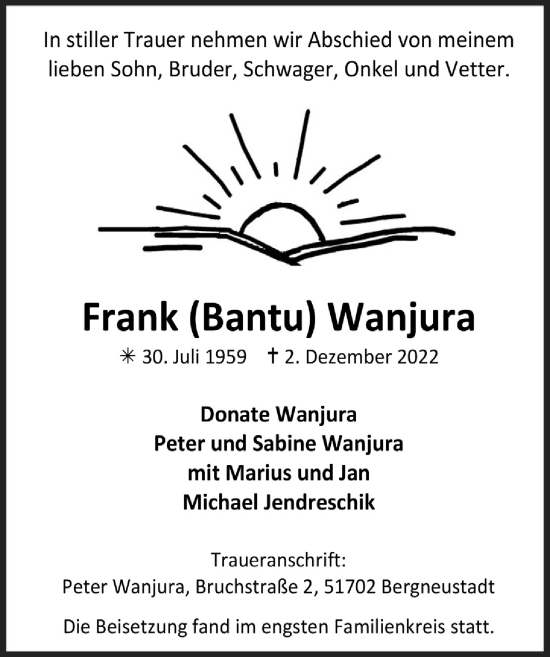 Anzeige von Frank Wanjura von  Anzeigen Echo 