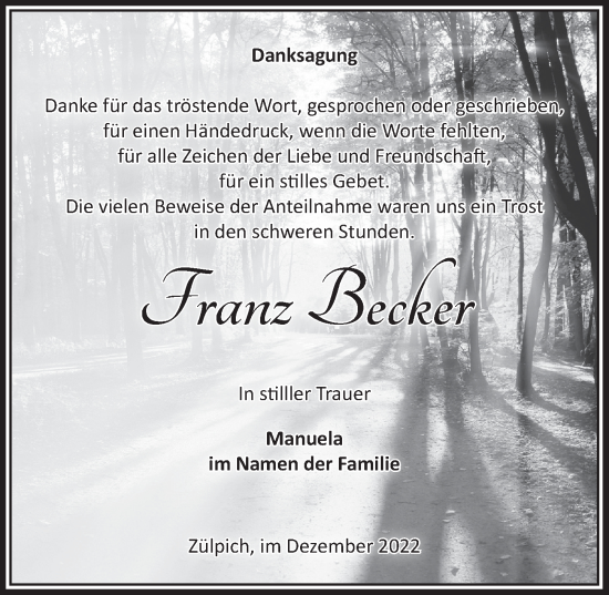 Anzeige von Franz Becker von  Blickpunkt Euskirchen 