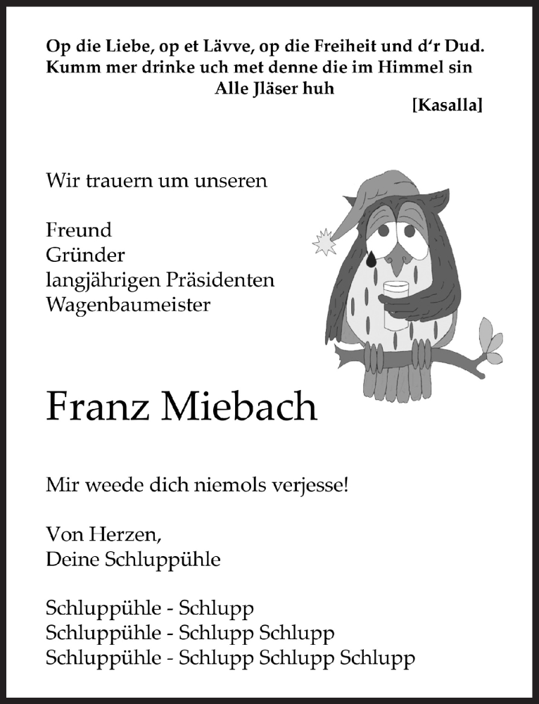  Traueranzeige für Franz Miebach vom 09.12.2022 aus  Bergisches Handelsblatt 