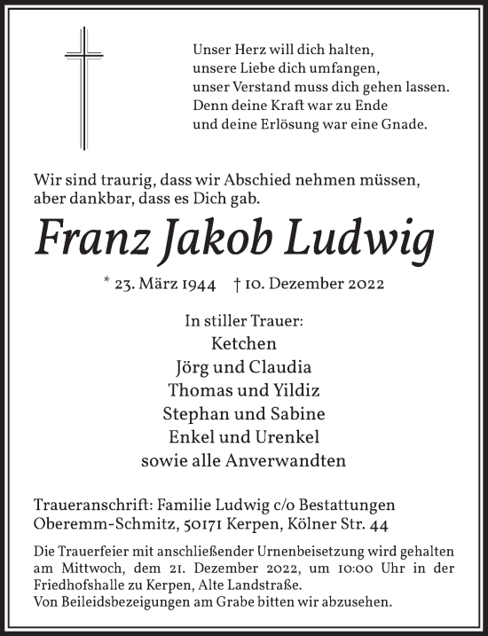 Anzeige von Franz Jakob Ludwig von  Werbepost 