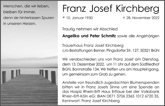 Anzeige von Franz Josef Kirchberg von  Werbepost 