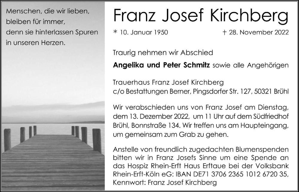  Traueranzeige für Franz Josef Kirchberg vom 09.12.2022 aus  Werbepost 