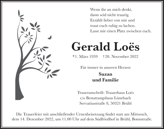 Anzeige von Gerald Loës von  Schlossbote/Werbekurier 