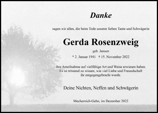Anzeige von Gerda Rosenzweig von  Blickpunkt Euskirchen 