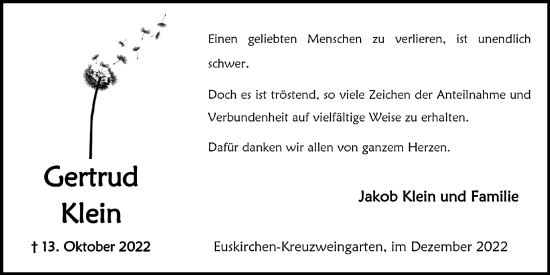 Anzeige von Gertrud Klein von  Blickpunkt Euskirchen 