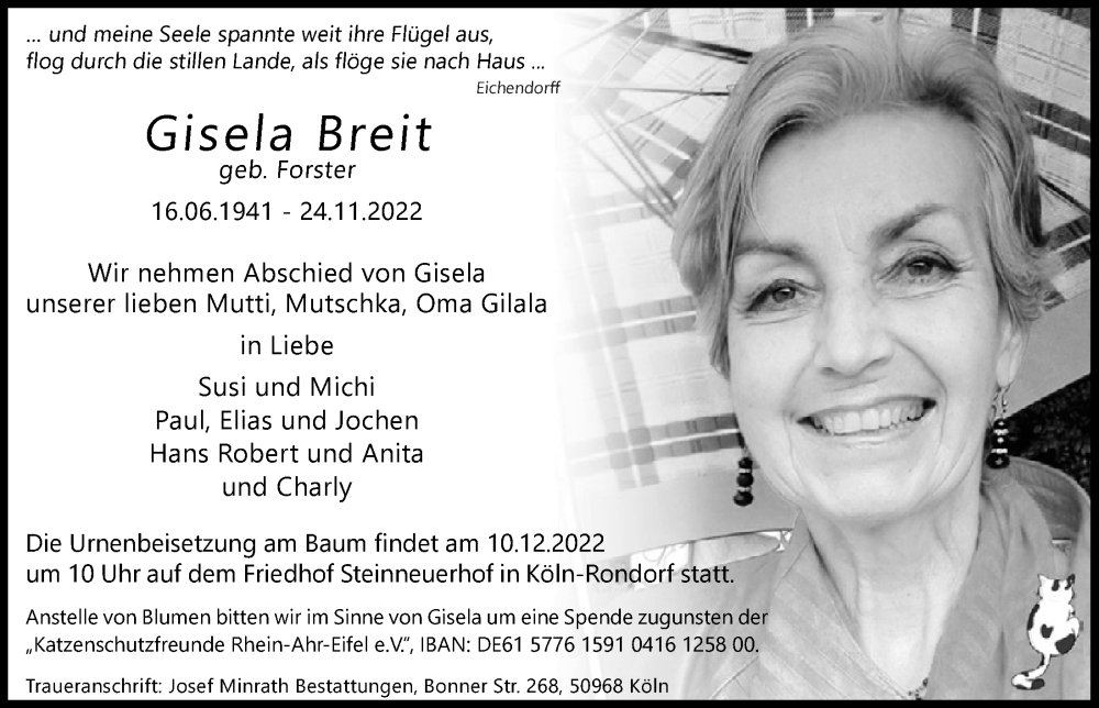  Traueranzeige für Gisela Breit vom 02.12.2022 aus  Wochenende 