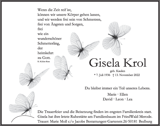 Anzeige von Gisela Krol von  Werbepost 