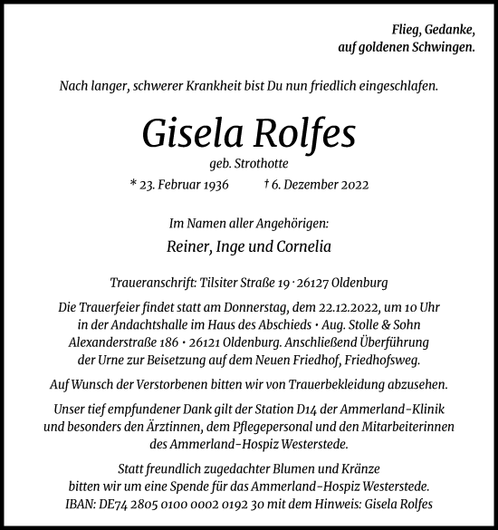 Anzeige von Gisela Rolfes von Kölner Stadt-Anzeiger / Kölnische Rundschau / Express