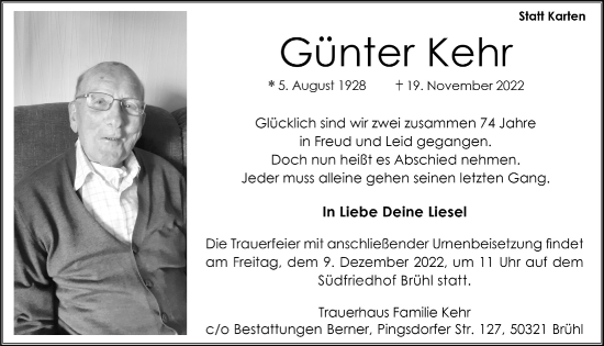 Anzeige von Günter Kehr von  Schlossbote/Werbekurier 