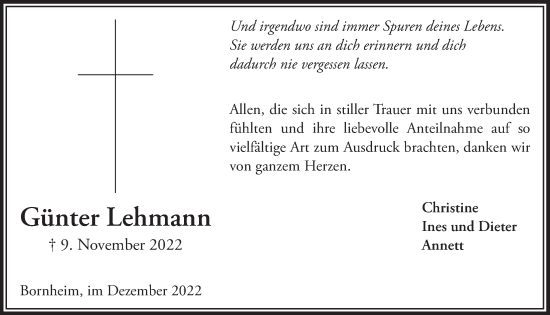 Anzeige von Günter Lehmann von  Schaufenster/Blickpunkt 
