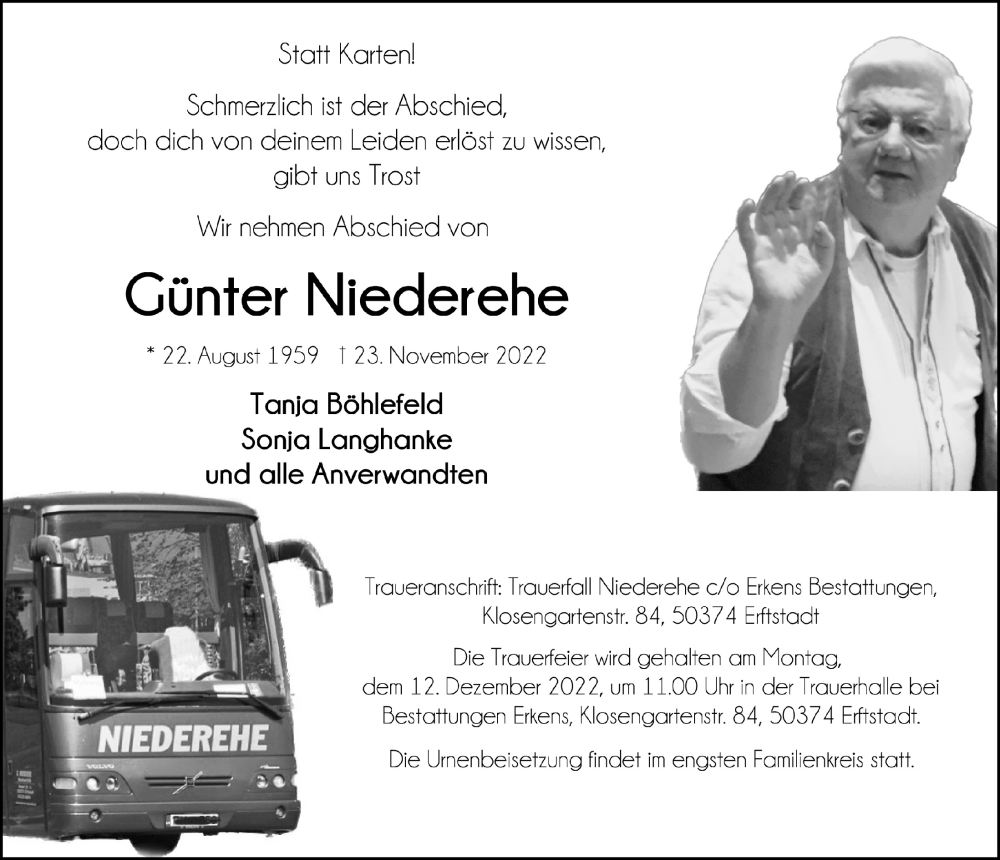  Traueranzeige für Günter Niederehe vom 02.12.2022 aus  Werbepost 