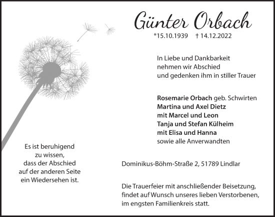 Anzeige von Günter Orbach von  Anzeigen Echo 