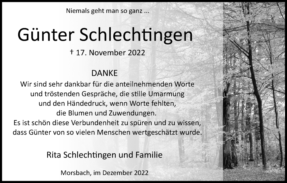  Traueranzeige für Günter Schlechtingen vom 29.12.2022 aus Kölner Stadt-Anzeiger / Kölnische Rundschau / Express