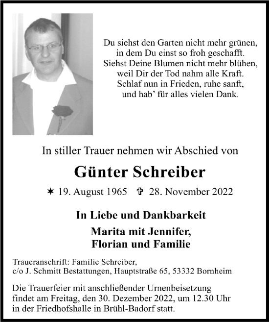 Anzeige von Günter Schreiber von  Schlossbote/Werbekurier 