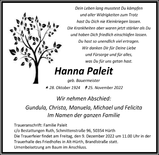 Anzeige von Hanna Paleit von  Wochenende 