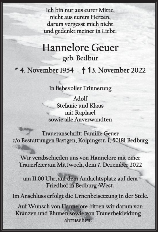 Anzeige von Hannelore Geuer von  Werbepost 