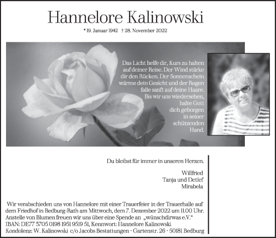 Anzeige von Hannelore Kalinowski von  Werbepost 