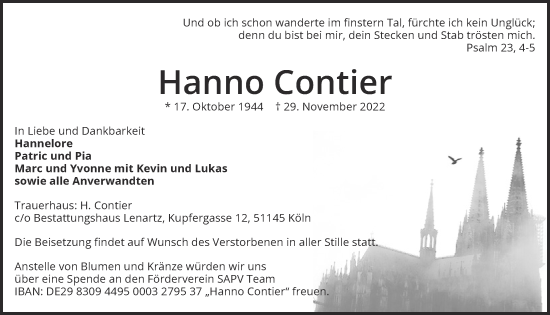 Anzeige von Hanno Contier von  EXPRESS - Die Woche 