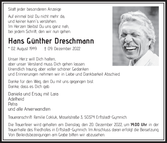 Anzeige von Hans Günther Dreschmann von  Werbepost 