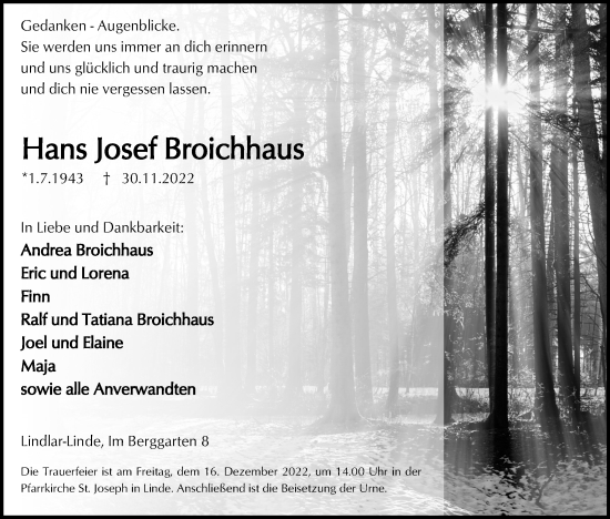 Anzeige von Hans Josef Broichhaus von Kölner Stadt-Anzeiger / Kölnische Rundschau / Express
