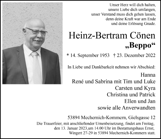 Anzeige von Heinz-Bertram Cönen von  Blickpunkt Euskirchen 