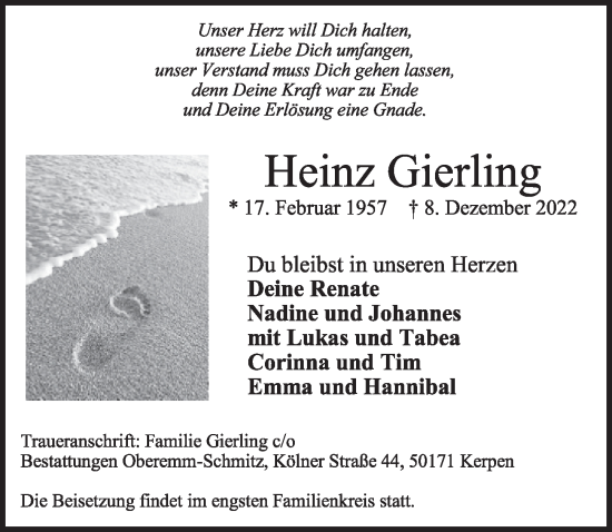 Anzeige von Heinz Gierling von  Werbepost 