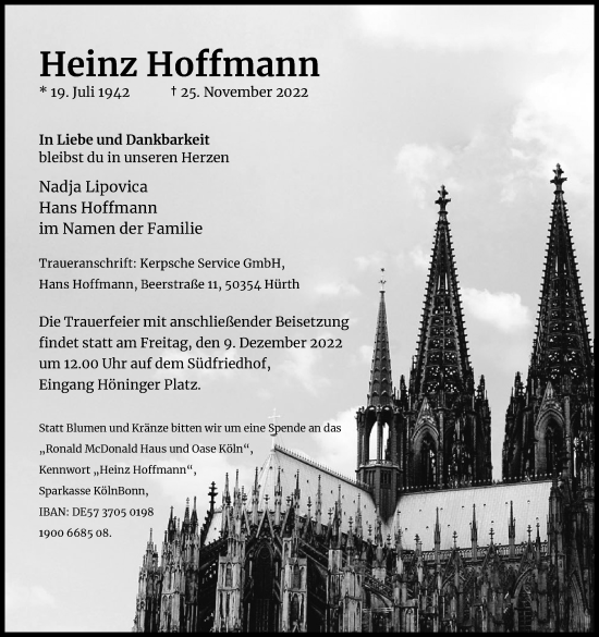 Anzeige von Heinz Hoffmann von Kölner Stadt-Anzeiger / Kölnische Rundschau / Express