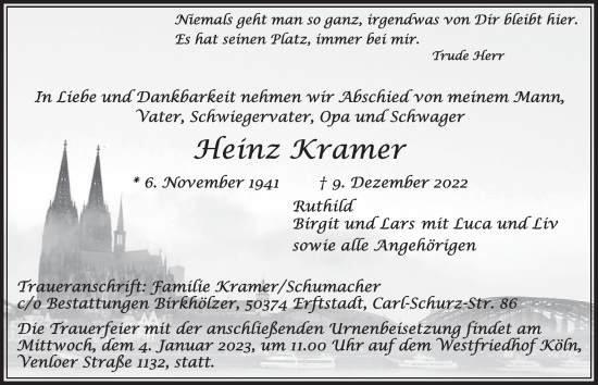 Anzeige von Heinz Kramer von  EXPRESS - Die Woche 