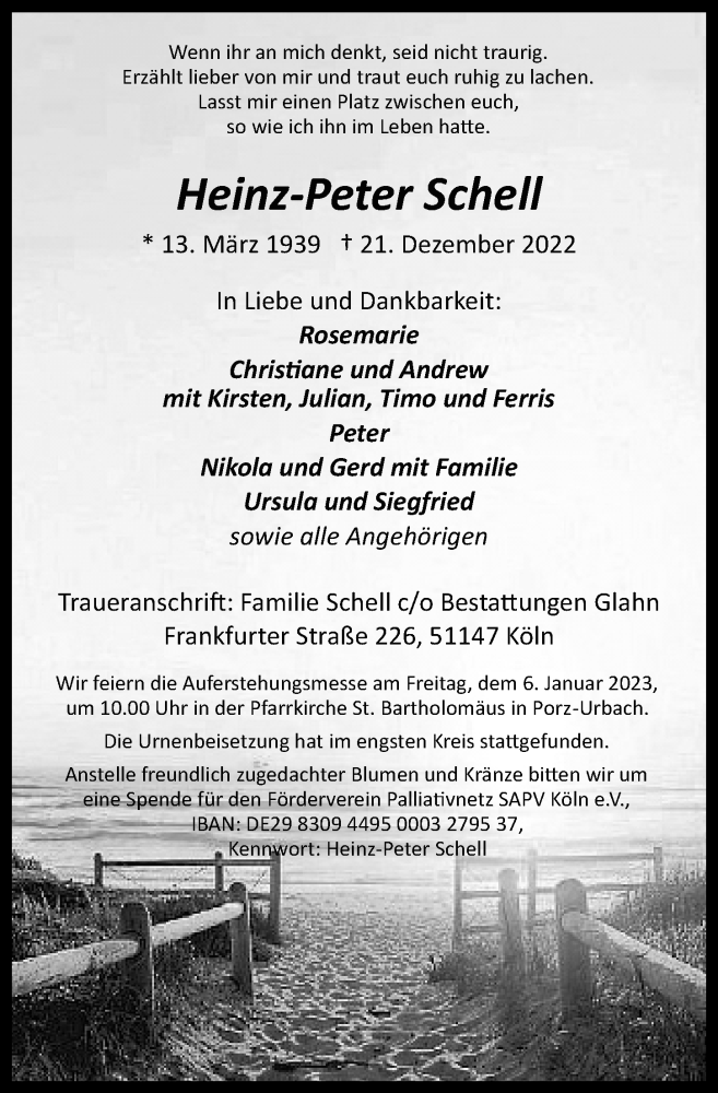  Traueranzeige für Heinz-Peter Schell vom 29.12.2022 aus  EXPRESS - Die Woche 