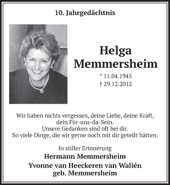 Anzeige von Helga Memmersheim von  Werbepost 