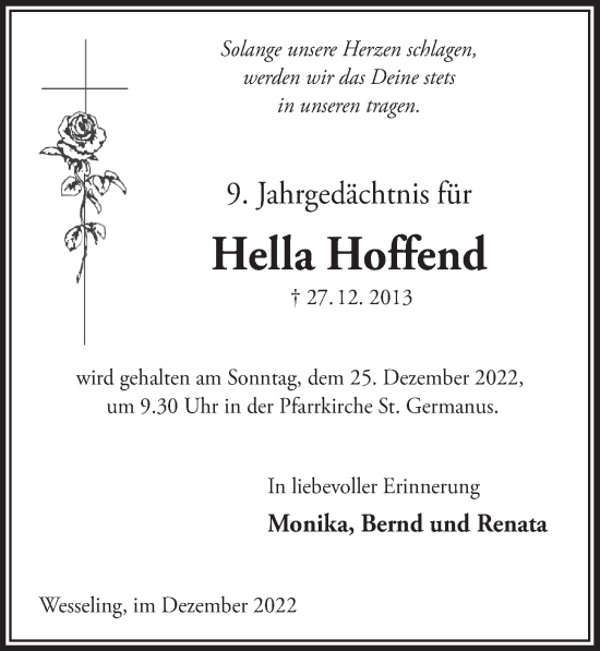 Anzeige von Hella Hoffend von  Schlossbote/Werbekurier 
