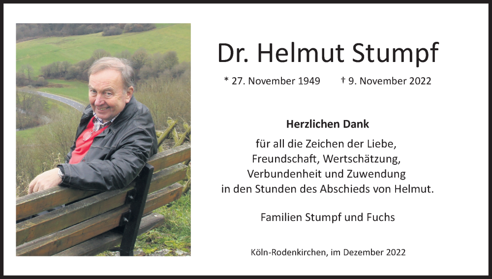  Traueranzeige für Helmut Stumpf vom 17.12.2022 aus Kölner Stadt-Anzeiger / Kölnische Rundschau / Express