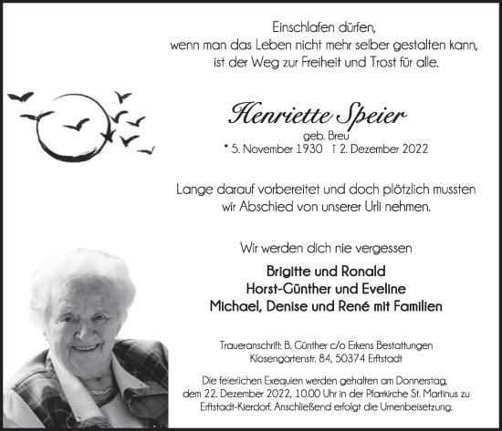 Anzeige von Henriette Speier von  Werbepost 