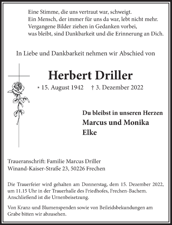 Anzeige von Herbert Driller von  Wochenende 