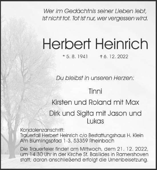 Anzeige von Herbert Heinrich von  Schaufenster/Blickpunkt 