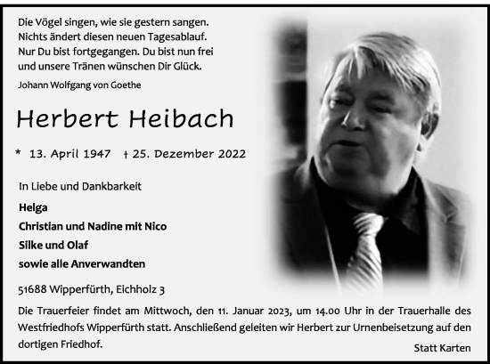 Anzeige von Herbert Reibach von Kölner Stadt-Anzeiger / Kölnische Rundschau / Express