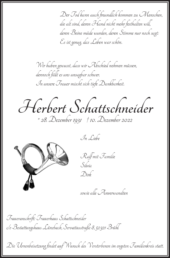 Anzeige von Herbert Schattschneider von  Schlossbote/Werbekurier 